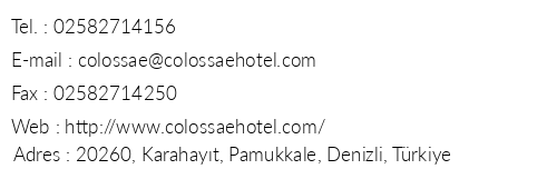 Spa Hotel Colossae Thermal telefon numaralar, faks, e-mail, posta adresi ve iletiim bilgileri